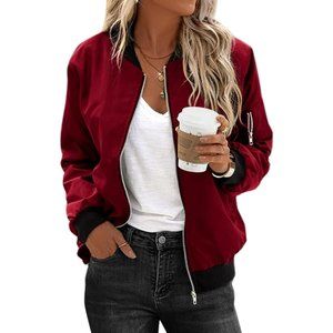 Women Bomber Jacket Lightweight Jacket Zip Up Coat Casual Bomber Jacket